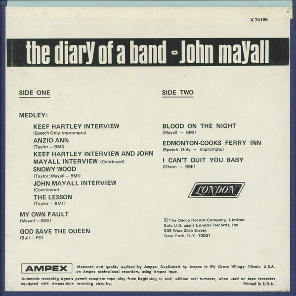 John Mayall : The Diary Of A Band (Reel, 4tr Stereo, Album)