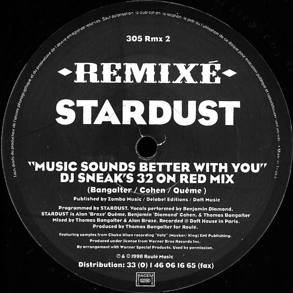 Stardust : Music Sounds Better With You (Remixé) (2x12")