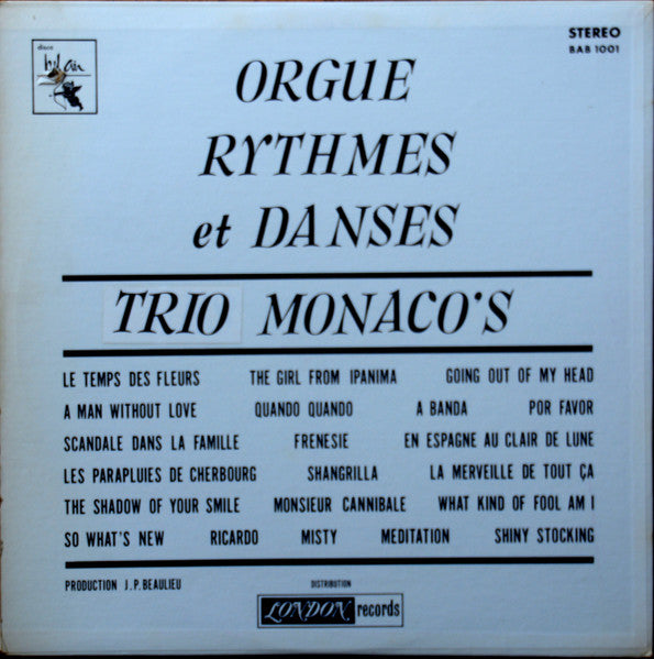 Trio Monaco's : Orgue Rythmes Et Danses (LP)