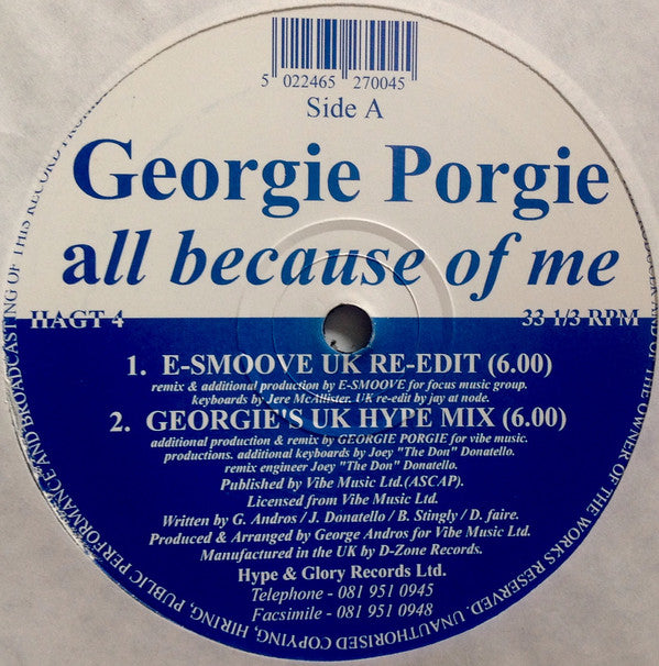 Georgie Porgie : All Because Of Me (2x12")