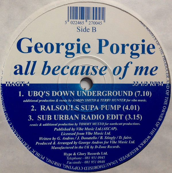 Georgie Porgie : All Because Of Me (2x12")