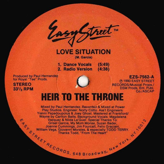 Heir To The Throne : Love Situation (12")