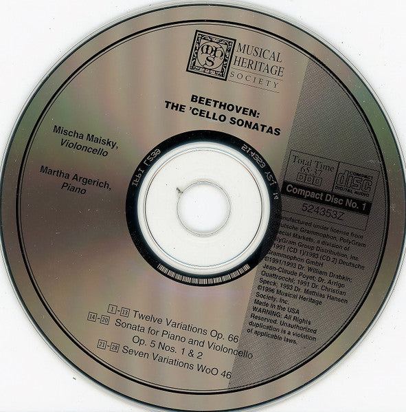 Beethoven*, Mischa Maisky, Martha Argerich : Die Cellosonaten (2xCD, Comp, RE)