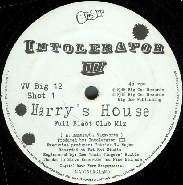 Intolerator III : Harry's House (12")