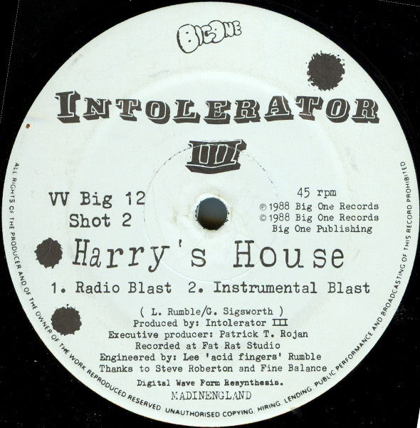 Intolerator III : Harry's House (12")