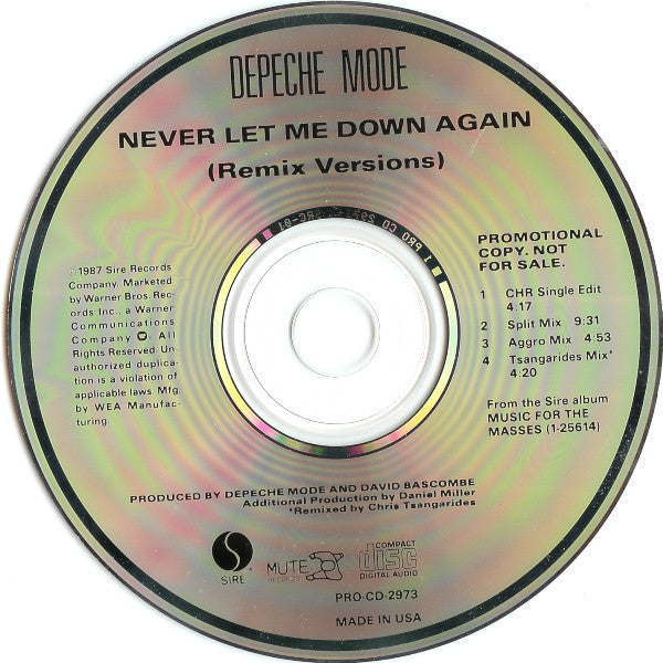 Depeche Mode : Never Let Me Down Again (Remix Versions) (CD, Single, Promo)
