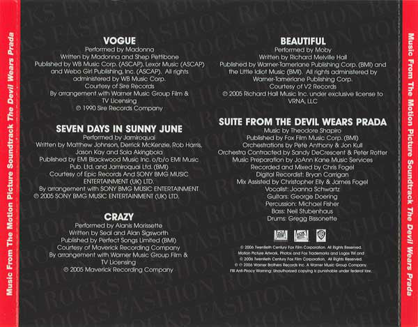 Various : Music From The Motion Picture Soundtrack The Devil Wears Prada (CD, Promo, Smplr)