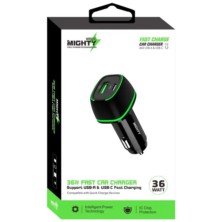 Mighty Fast 36W Pd Car Charger with Usb Port Black MK32