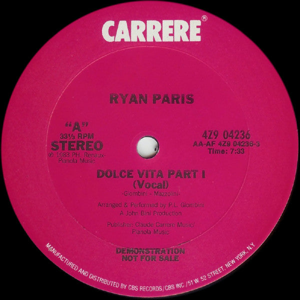 Ryan Paris : Dolce Vita (12", Promo)