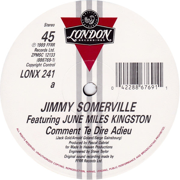 Jimmy Somerville Featuring June Miles Kingston* : Comment Te Dire Adieu (12", Single)