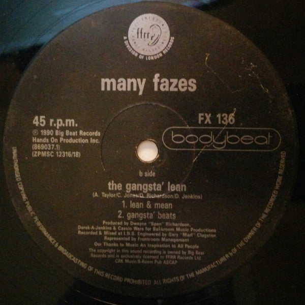 Many Fazes : I'm Hip (The Hip Hoppers) / The Gangsta' Lean (12")