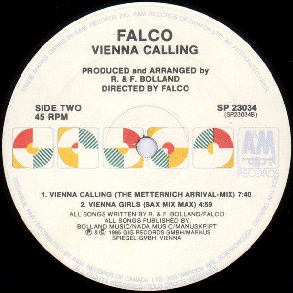 Falco : Vienna Calling (The Tourist Version) (12", Maxi)