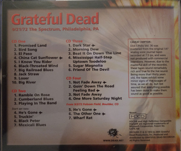 Grateful Dead* : Dick's Picks 36: 9/21/72 The Spectrum, Philadelphia, PA (4xHDCD, Album)