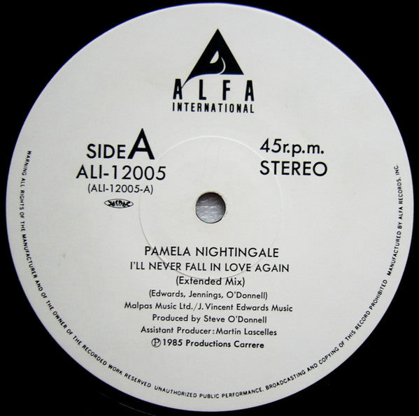 Pamela Nightingale : I'll Never Fall In Love Again (12")
