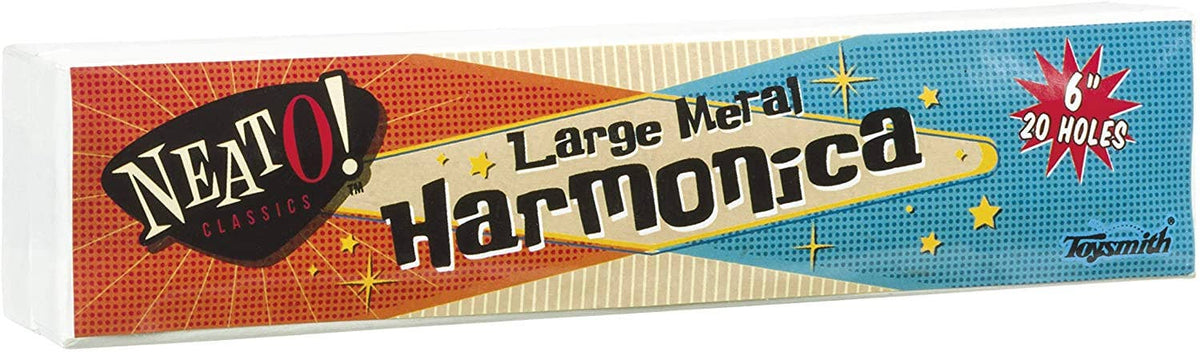 Neato! Large 6" Metal Harmonica with Case, Retro Classic