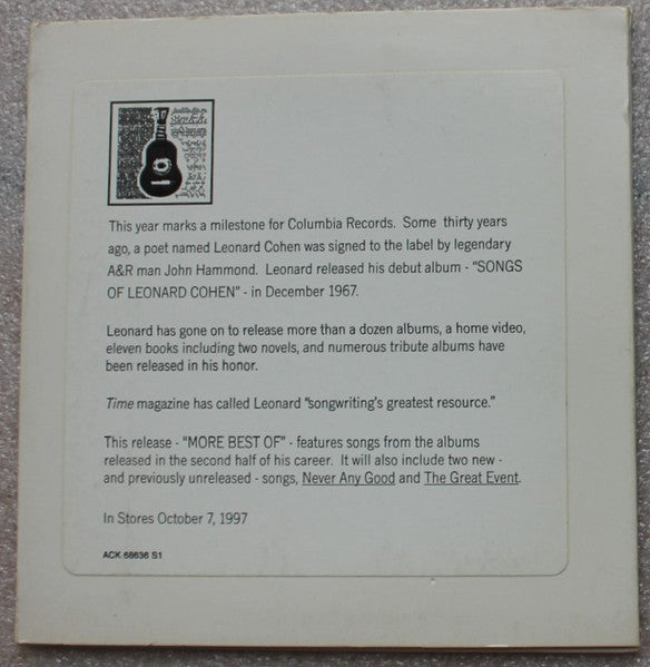 Leonard Cohen : More Best Of (CD, Advance, Comp, Promo)