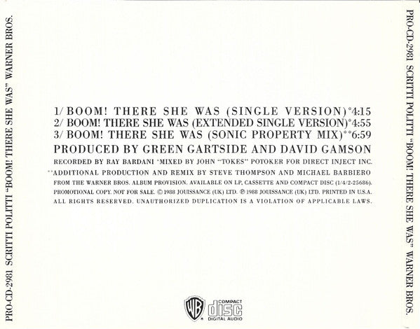 Scritti Politti Featuring Roger* : Boom! There She Was (CD, Single, Promo)