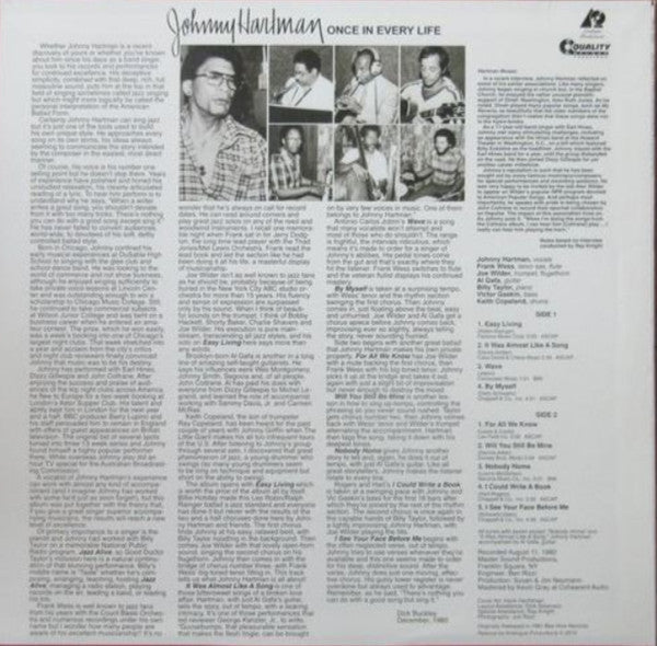 Johnny Hartman : Once In Every Life (LP, Album, RE, RM)