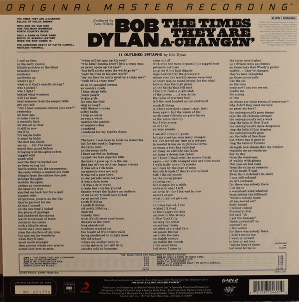 Bob Dylan : The Times They Are A-Changin' (2x12", Album, Mono, Ltd, Num, RE, RM, 180)