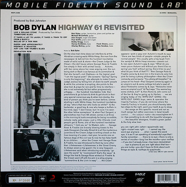 Bob Dylan : Highway 61 Revisited (2x12", Album, Mono, Ltd, Num, RE, RM, 180)