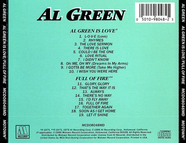 Al Green : Al Green Is Love & Full Of Fire (CD, Comp, RE)