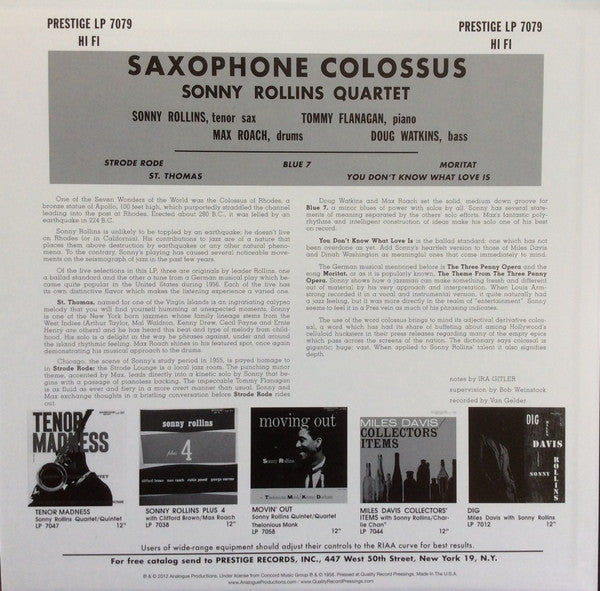 Sonny Rollins : Saxophone Colossus (LP, Album, Mono, RE, 200)