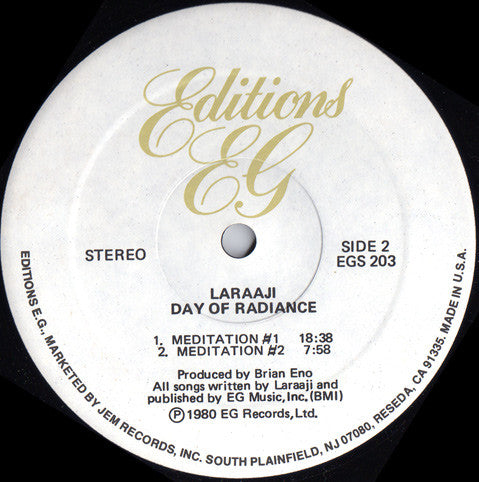 Laraaji Produced By Brian Eno : Ambient 3 (Day Of Radiance) (LP, Album)