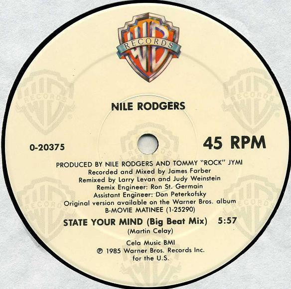 Nile Rodgers : State Your Mind / Stay Out Of The Light (12", Maxi)