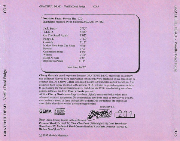 Grateful Dead* : Vanilla Dead Fudge (CD, Ltd, Num, Unofficial)