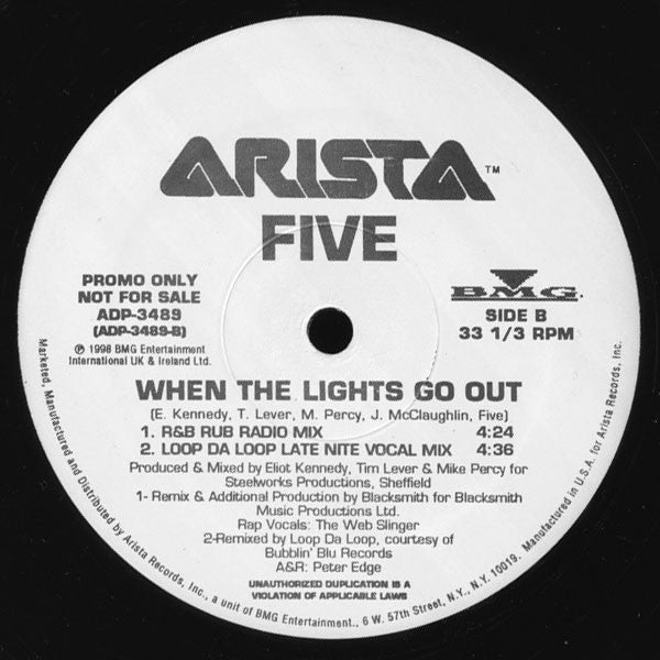 Five : When The Lights Go Out (12", Single, Promo)