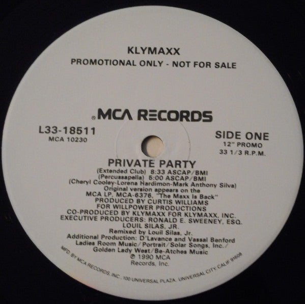 Klymaxx : Private Party (12", Promo)