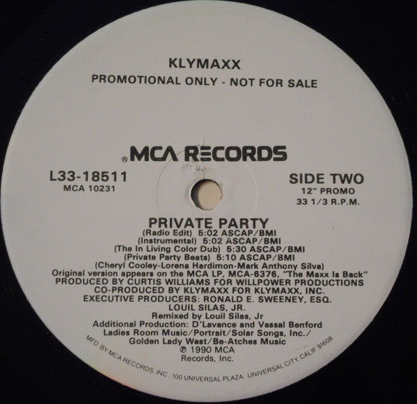 Klymaxx : Private Party (12", Promo)