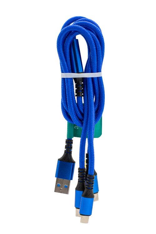 3 In 1 Cable With 1 Type-C and 2 Lightning Head Jacks Blue