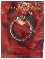 A vintage promotional poster for 'The Alan Parsons Project' featuring a large silver snake ring on a red background, with 'Vulture Culture' text at the bottom.