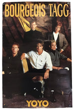 A vintage-style poster or print featuring the band Bourgeois Tagg, with the band members posed against a dark textured background. Large yellow text at the top reads 'BOURGEON TAGG' and 'YOYO' appears at the bottom.