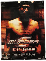 A vertical poster featuring a shirtless man with tattoos and the text 'MURDER', 'CP3.COM', and 'THE NEW ALBUM' on a dark brown and black background.