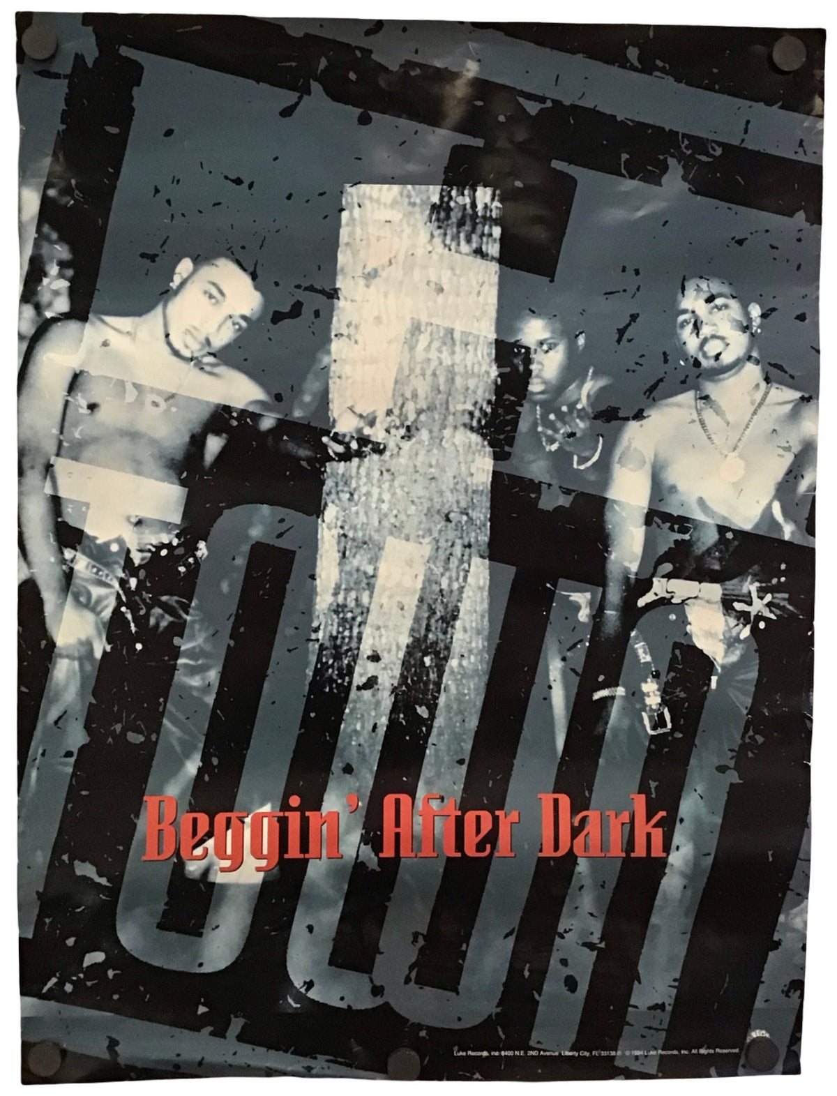 A square music poster for the band 'Beggin' After Dark' featuring a black and white grunge-style photograph of two shirtless men, with the band name in red text at the bottom, shown against a plain white background.
