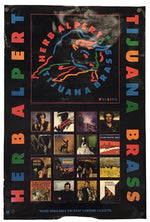 A vintage Herb Alpert & The Juana Rossa 'Tijuana Brass' poster on a white background. The poster features a black background with colorful vertical text reading 'HERB ALPERT' and 'TIJUANA BRASS' in red, orange, yellow, green, and blue.