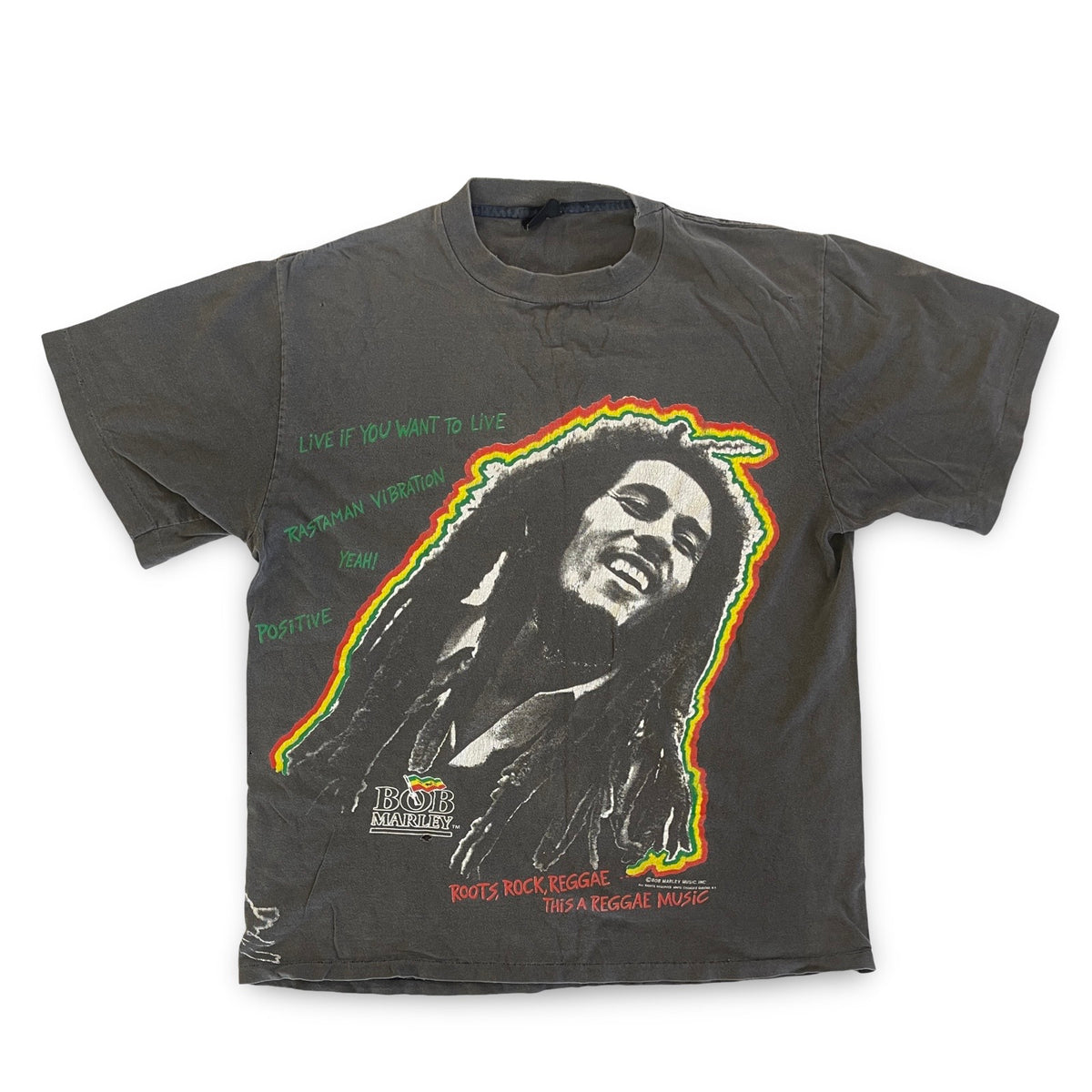 Bob Marley - Roots, Rock, Reggae Faded & Worn Tee L (Vintage Apparel)