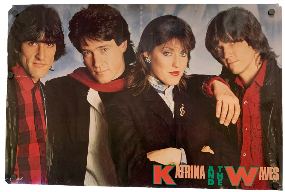 A vintage band poster for Katrina and the Waves, featuring the four band members