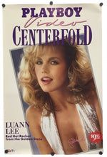 Vintage Playboy Video Centerfold poster featuring Luann Lee, with the text 'PLAYBOY Video CENTERFOLD' and 'LUANN LEE Red Hot Rocker from the Golden State' on a cream background.