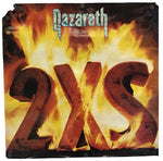 Nazareth '2XS' album cover artwork shown as a square print or box front on a white background, featuring large metallic-look letters engulfed in flames with the band name at the top.