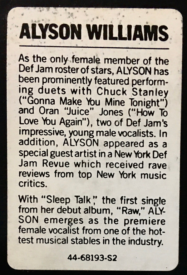 Alyson Williams : Sleep Talk (12", Promo)