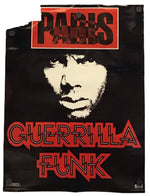 A vintage-style poster or print featuring a black background with a cream face graphic, red 'PARIS' text at the top, and large red 'GUERRILLA FUNK' text at the bottom.