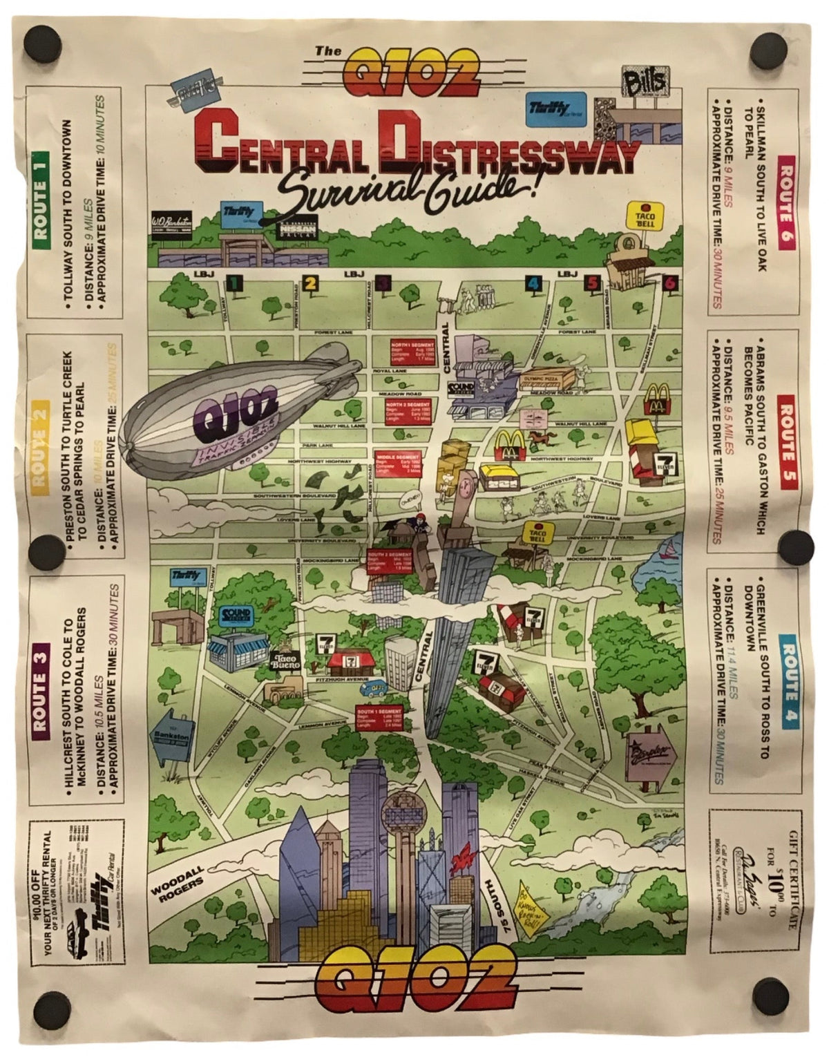 A vintage-style illustrated map poster titled 'Central Distressway Survival Guide' with 'QIO2' at the bottom, shown hanging against a plain white background.
