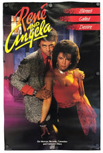 A vintage poster for 'René and Angela' featuring a man in a textured gray suit and a woman in a red dress, with bold title text and red banners reading 'Street Called Desire'.