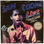 Sam Cooke 'Live at the Harlem Square Club, 1963' collector's item poster or print featuring a stylized portrait of the artist with blue and pink text on a dark background.