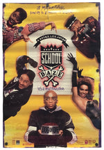 A vintage-style School Daze movie poster featuring multiple cast members around a central sign that reads 'Spike Lee Joins School Daze' and 'It's a Real Education,' with a large 'Dog House' sign at the bottom, shown against a plain white background.