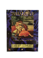 A vintage-style printed poster or booklet cover for 'Tabula Rasa' with a central illustration of two figures embracing in an ornate interior scene. The design has a dark purple and blue satin-like border, gold title text at the top, and a gold banner near the bottom reading 'See It Live!!!'.