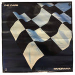 Vintage 'The Cars' album cover poster featuring a stylized black and white checkered flag design with the text 'THE CARS' and 'PANDRAMA' on a white background.